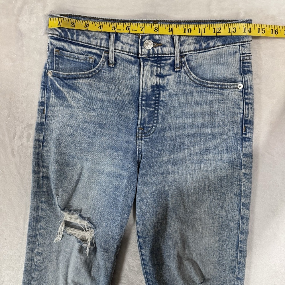 Express High Rise Straight Ankle Jeans Size 4 Light Acid Wash Distressed Cropped - Picture 8 of 15